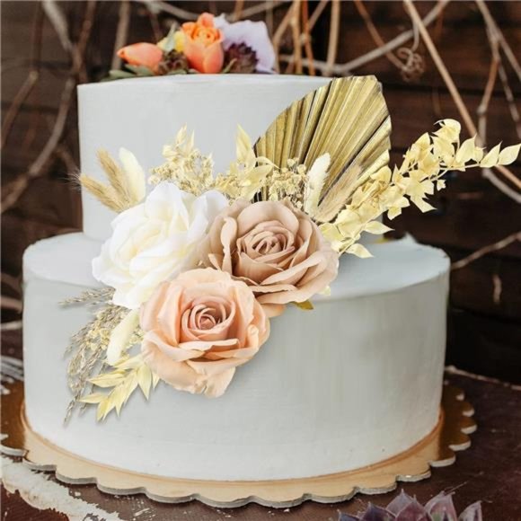 28Pcs Boho Cake Topper Decorations Vintage ArtificialRose FlowersLeaves for Cake - Picture 5 of 6